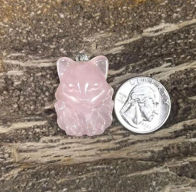 Nine tail fox shaped natural gemstone healing crystal pendant for spiritual wellness and balance. — view 3