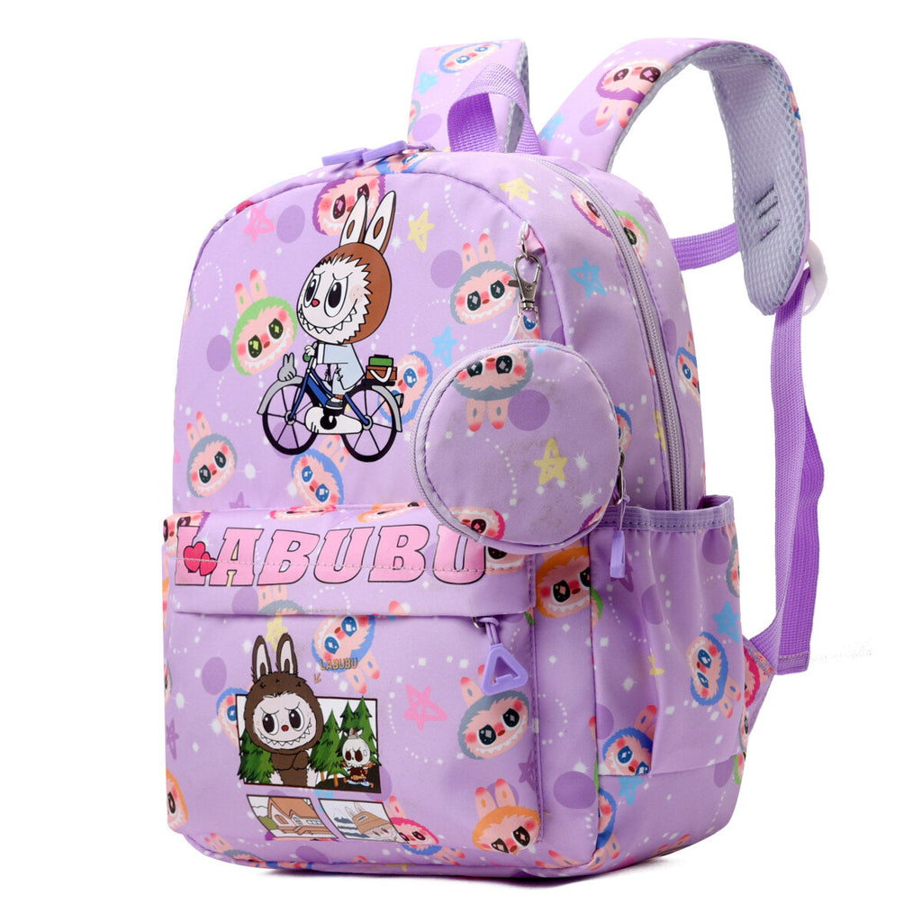 Colorful water-repellent Labubu kids backpack with plush details and adjustable ergonomic straps — view 2