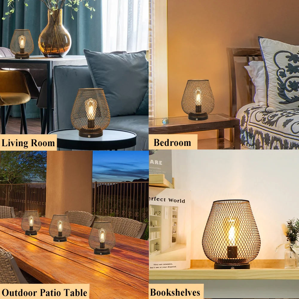 Bronze egg touch table lamp featuring metal cage design, warm LED bulb, and sturdy base — view 3