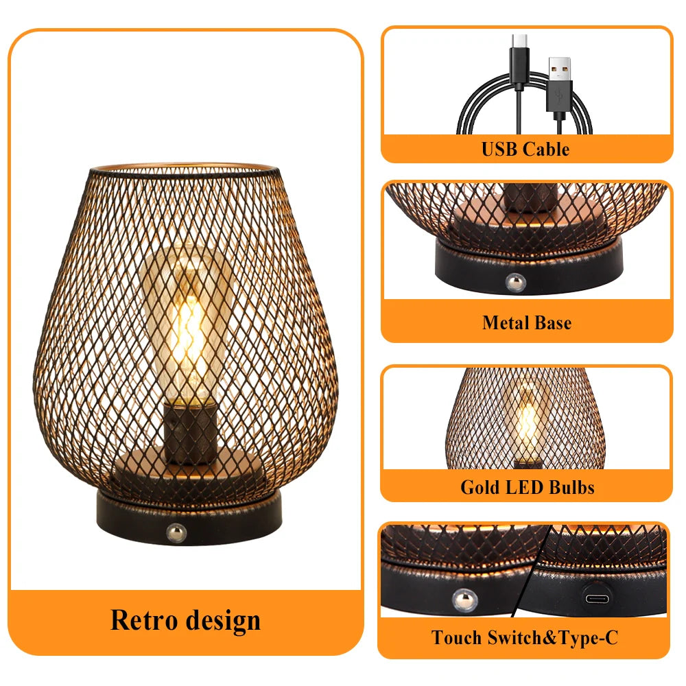 Bronze egg touch table lamp featuring metal cage design, warm LED bulb, and sturdy base — view 4