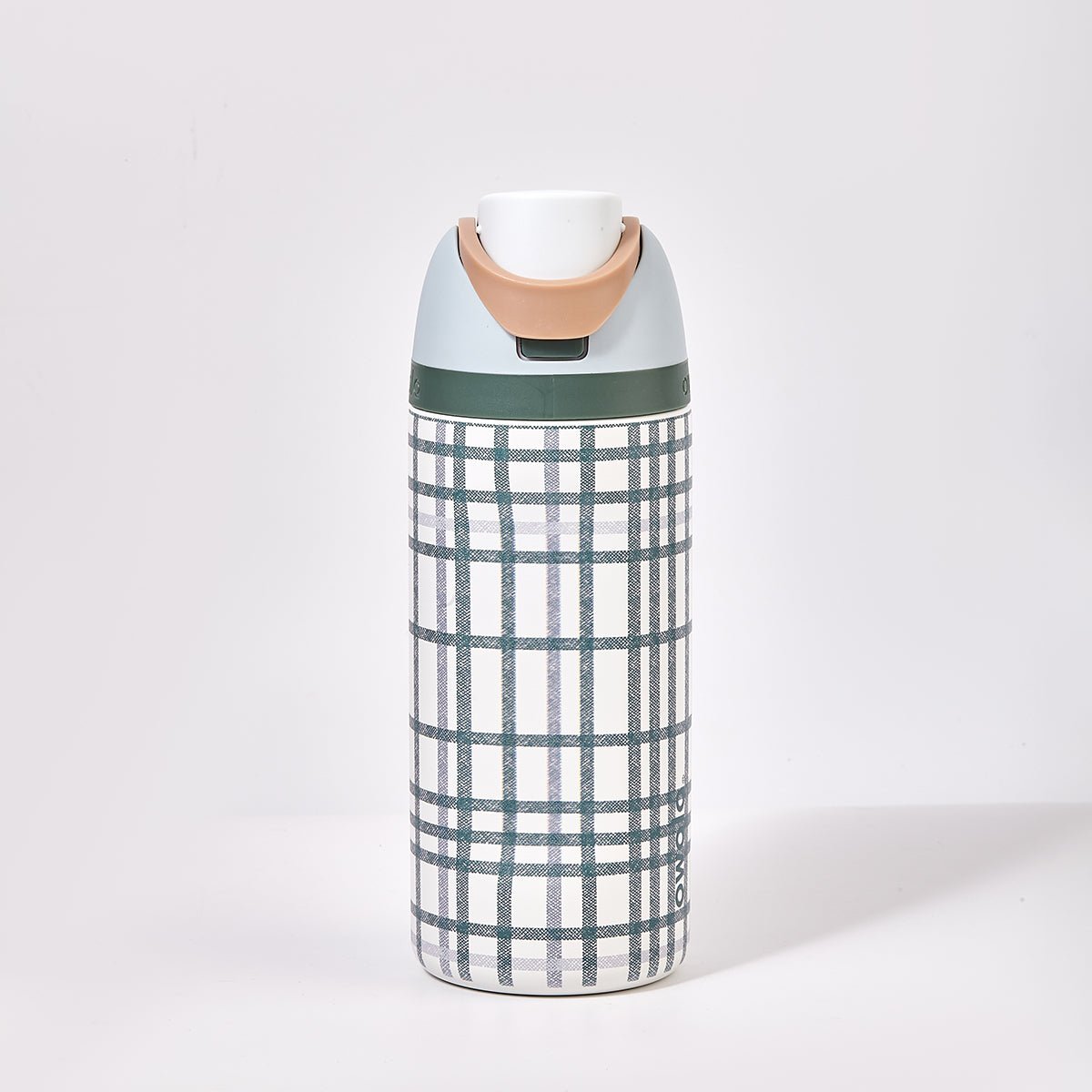 Kids stainless steel water bottle in a plaid pattern with leakproof FreeSip straw lid