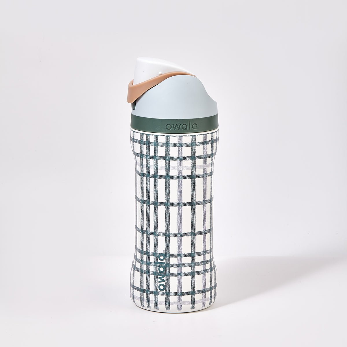 Kids stainless steel water bottle in a plaid pattern with leakproof FreeSip straw lid — view 2