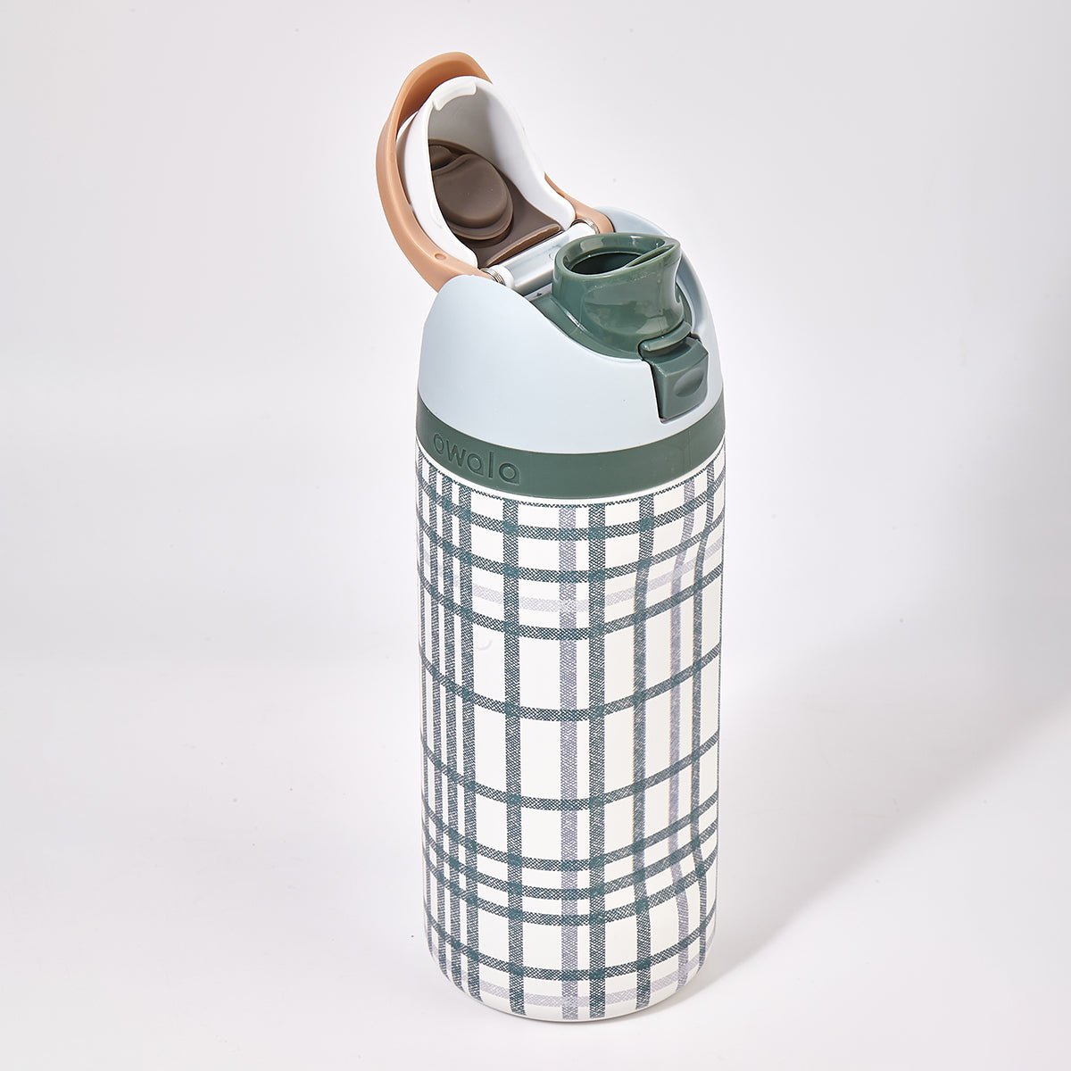 Kids stainless steel water bottle in a plaid pattern with leakproof FreeSip straw lid — view 3