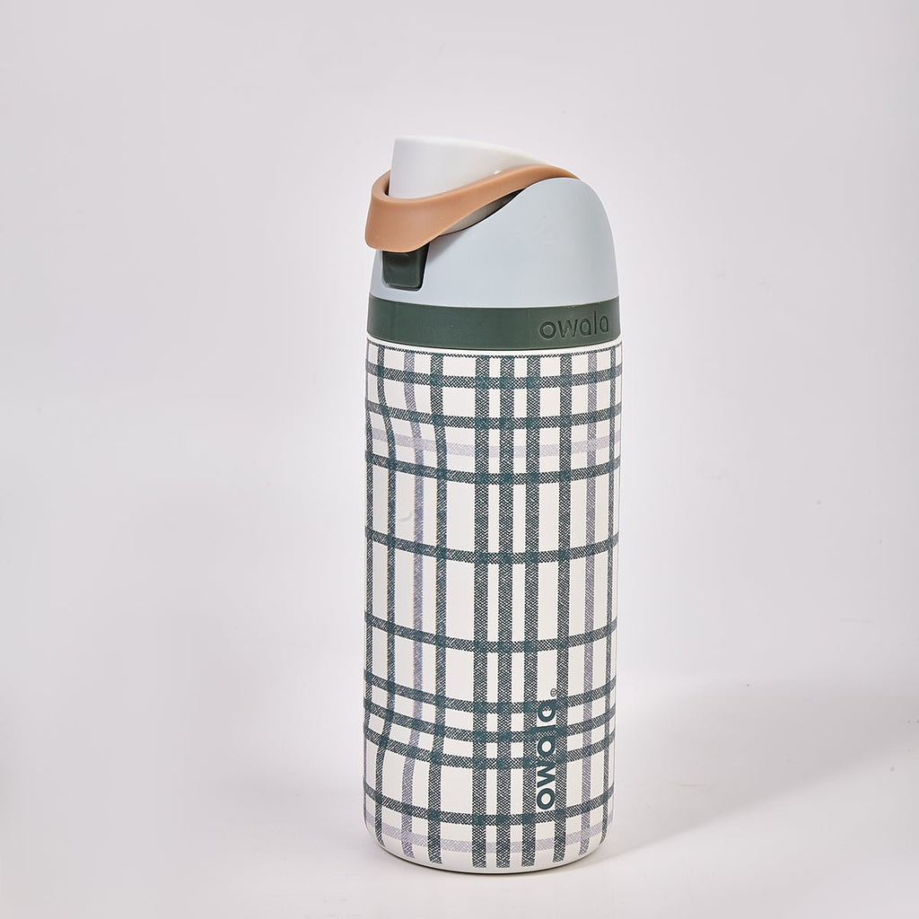 Kids stainless steel water bottle in a plaid pattern with leakproof FreeSip straw lid — view 4