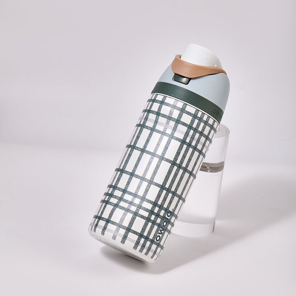 Kids stainless steel water bottle in a plaid pattern with leakproof FreeSip straw lid — view 5