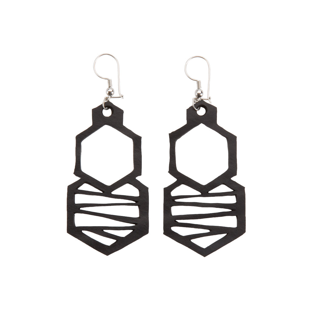 Honeycomb Handmade Upcycled Rubber Earrings-1