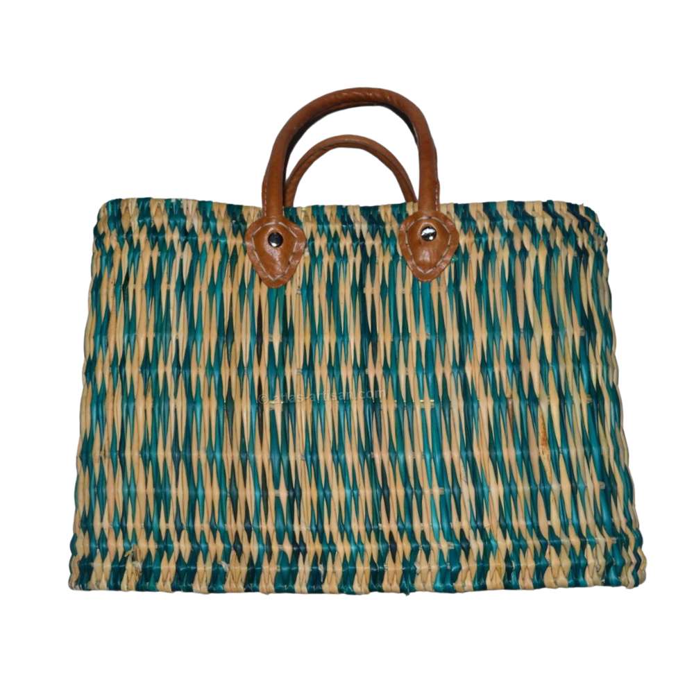 Handwoven Moroccan wicker tote bag with sturdy genuine leather handles for shopping and everyday use — view 2