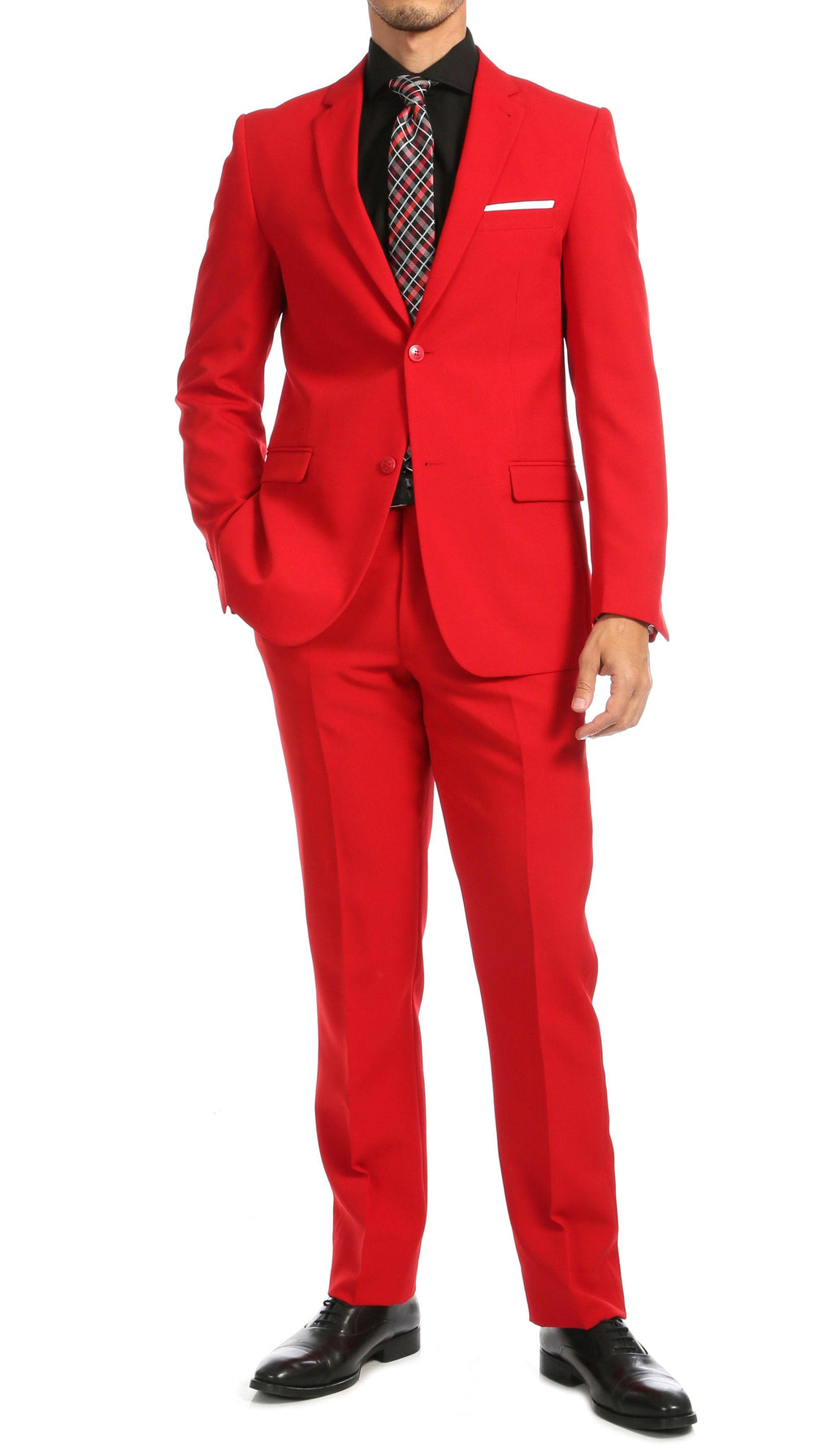 Paul Lorenzo men's red slim fit two piece suit featuring a two button jacket and trousers — view 5