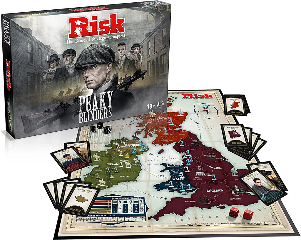 Risk Peaky Blinders strategy board game box and pieces featuring Thomas Shelby artwork and map — view 2