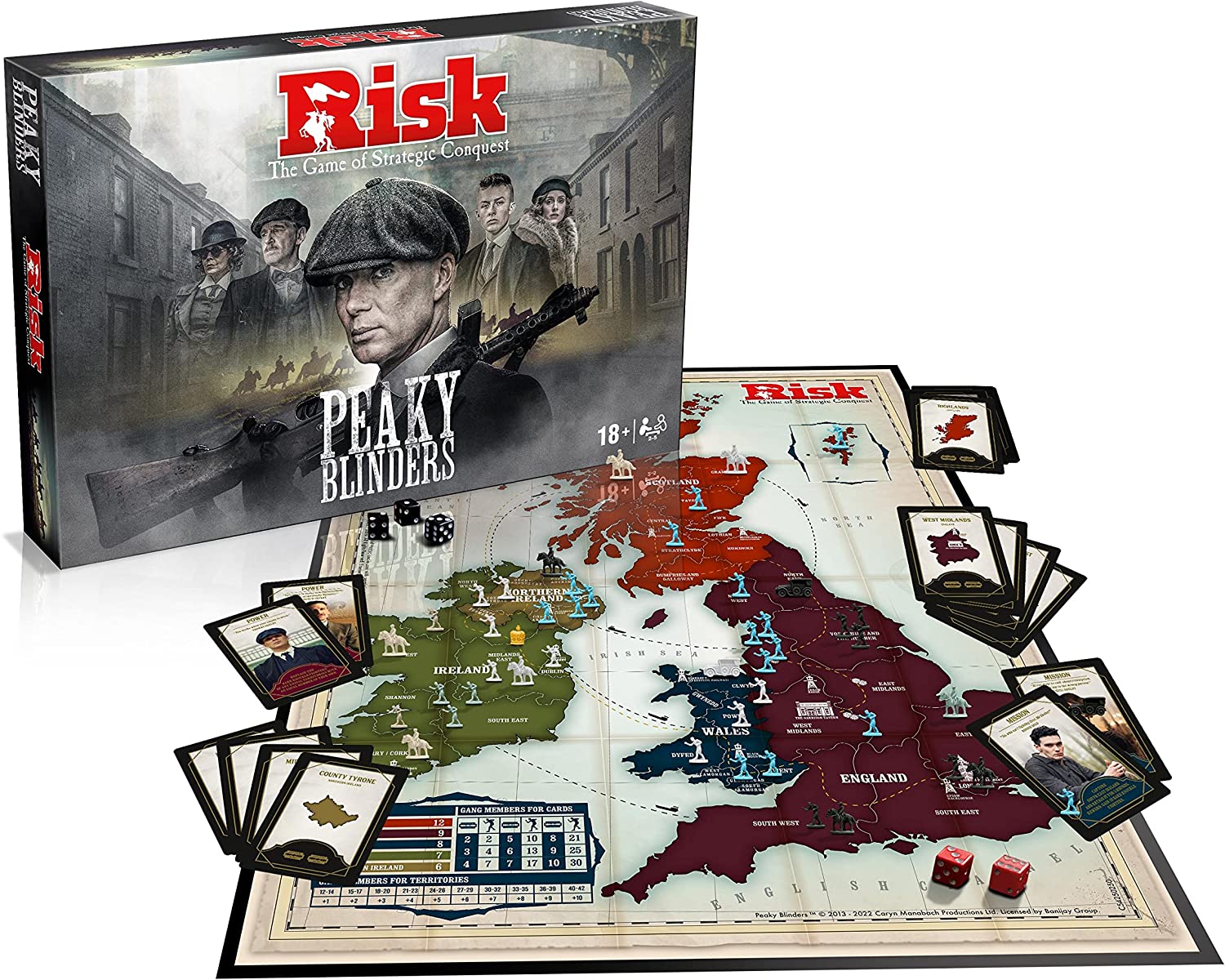 Risk Peaky Blinders strategy board game box and pieces featuring Thomas Shelby artwork and map — view 2