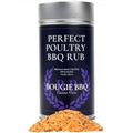 Perfect Poultry BBQ Rub gourmet seasoning blend in a clear spice jar