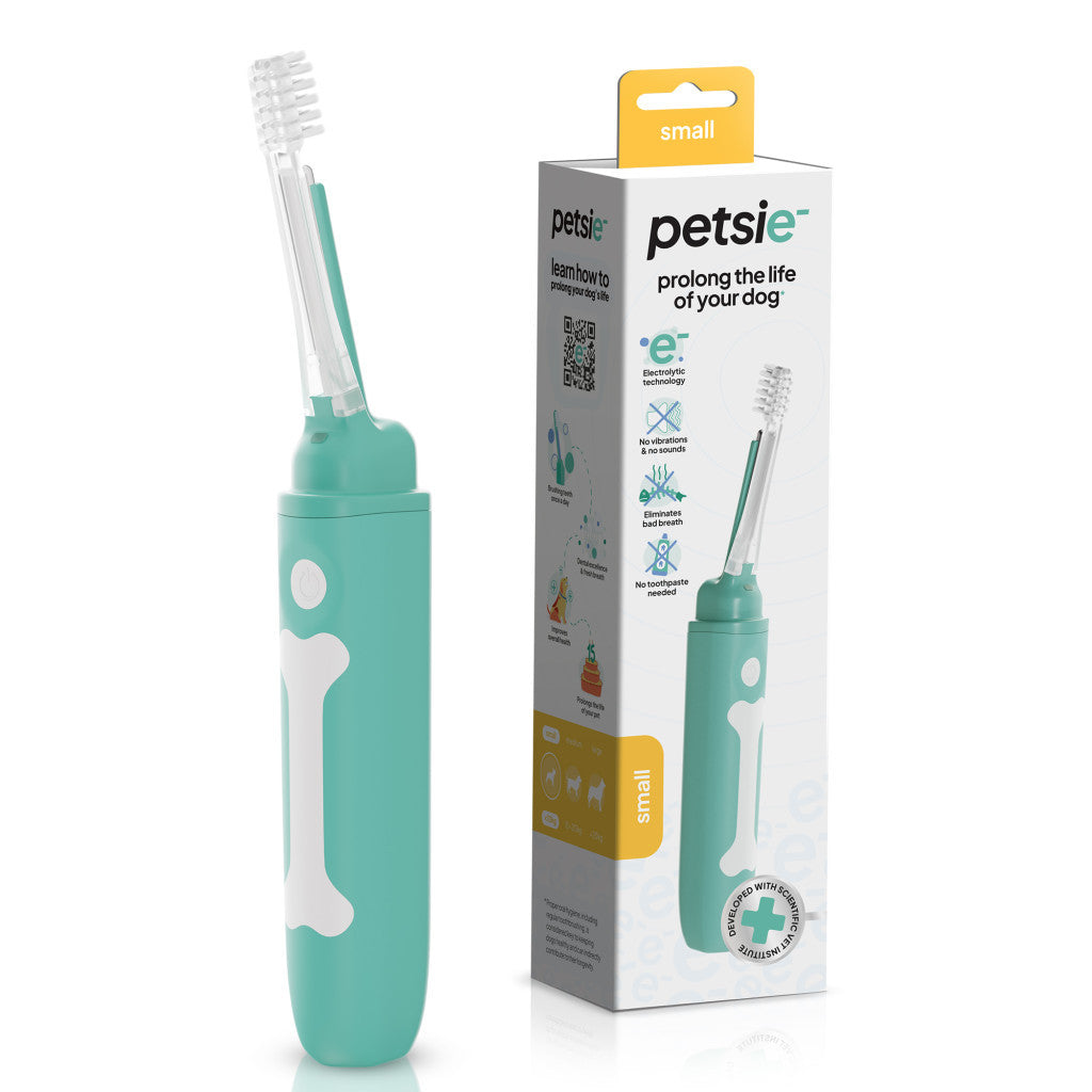 Petsie small dog toothbrush featuring an ergonomic handle, indicator light, and replaceable bristle brush head — view 2