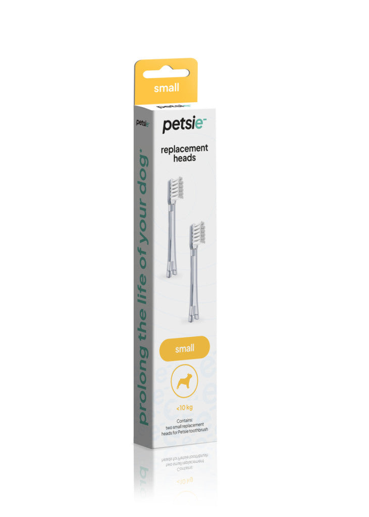 Petsie dog toothbrush replacement heads, two small white attachments with soft pet-safe bristles — view 2
