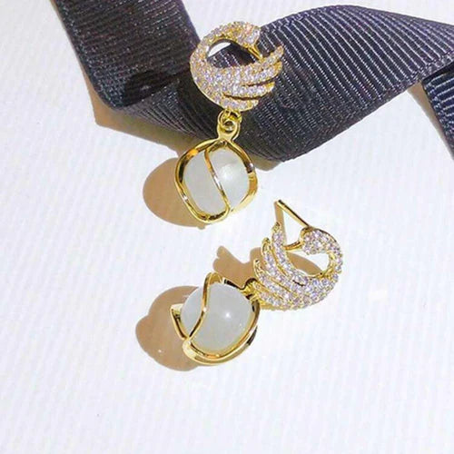 Cozy crystal swan drop earrings with delicate crystal-encrusted wings and dangle design — view 3