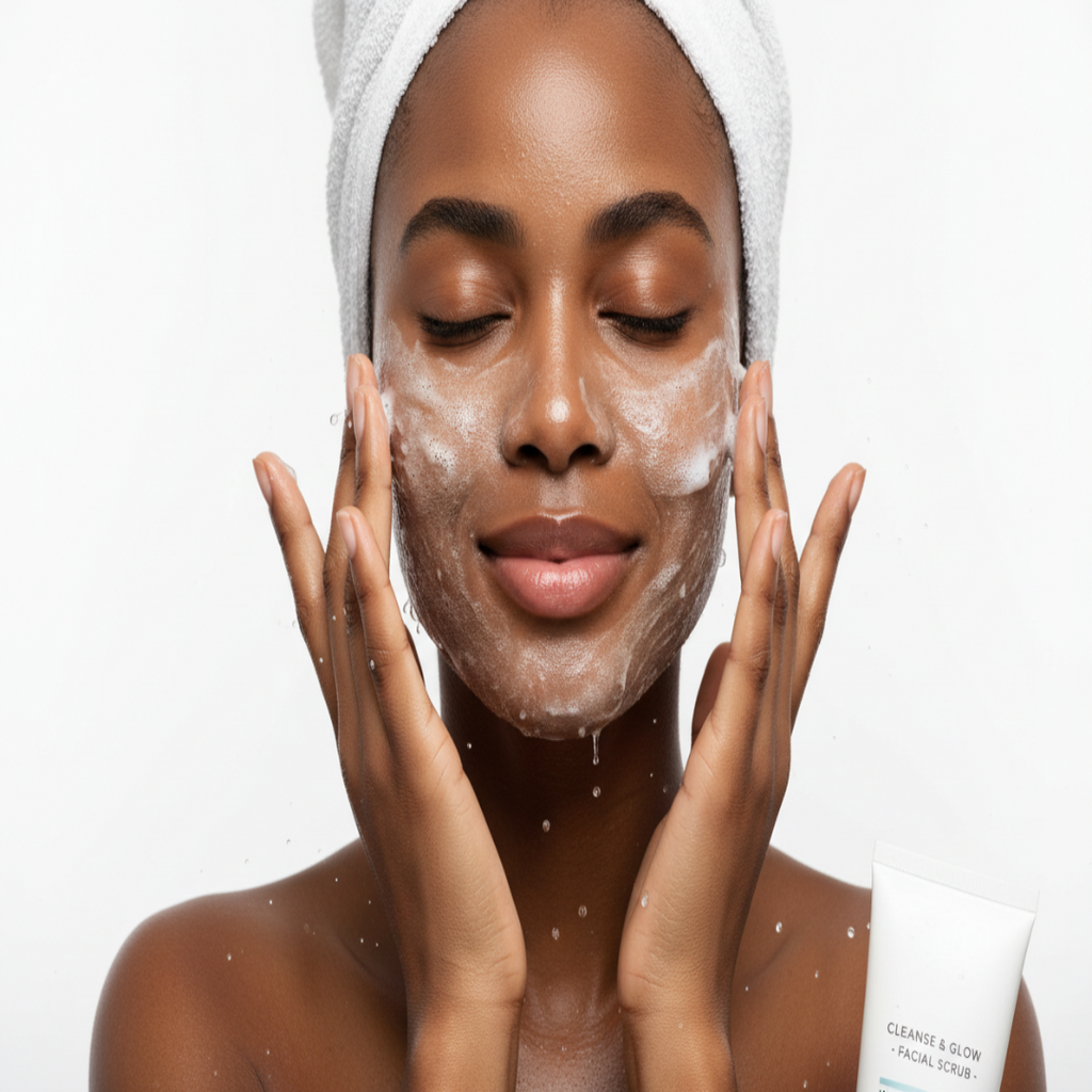 Organic two-step anti-acne facial skincare set with exfoliating scrub and nourishing moisturizer in glass packaging — view 4