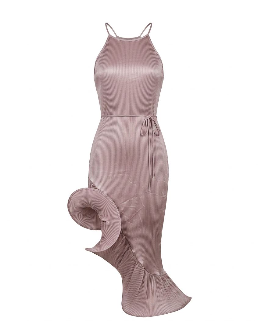 Vibrant Ruffled Halter Midi Dress-5