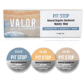 Pit Stop natural deodorant travel trio featuring three mini tins of organic aluminium-free paste