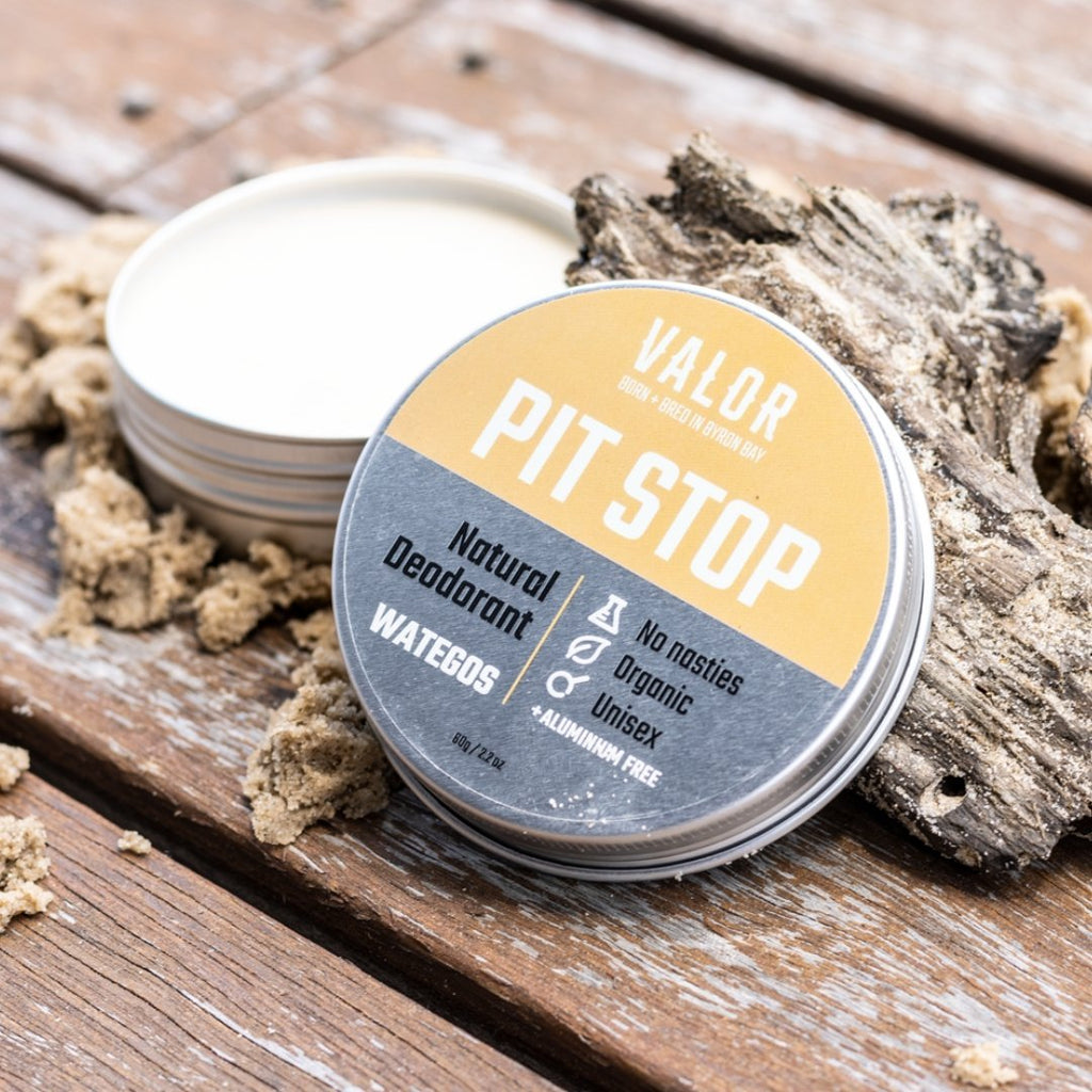 Pit Stop Deodorant Wategos blend in a round tin with natural organic cream paste inside — view 2
