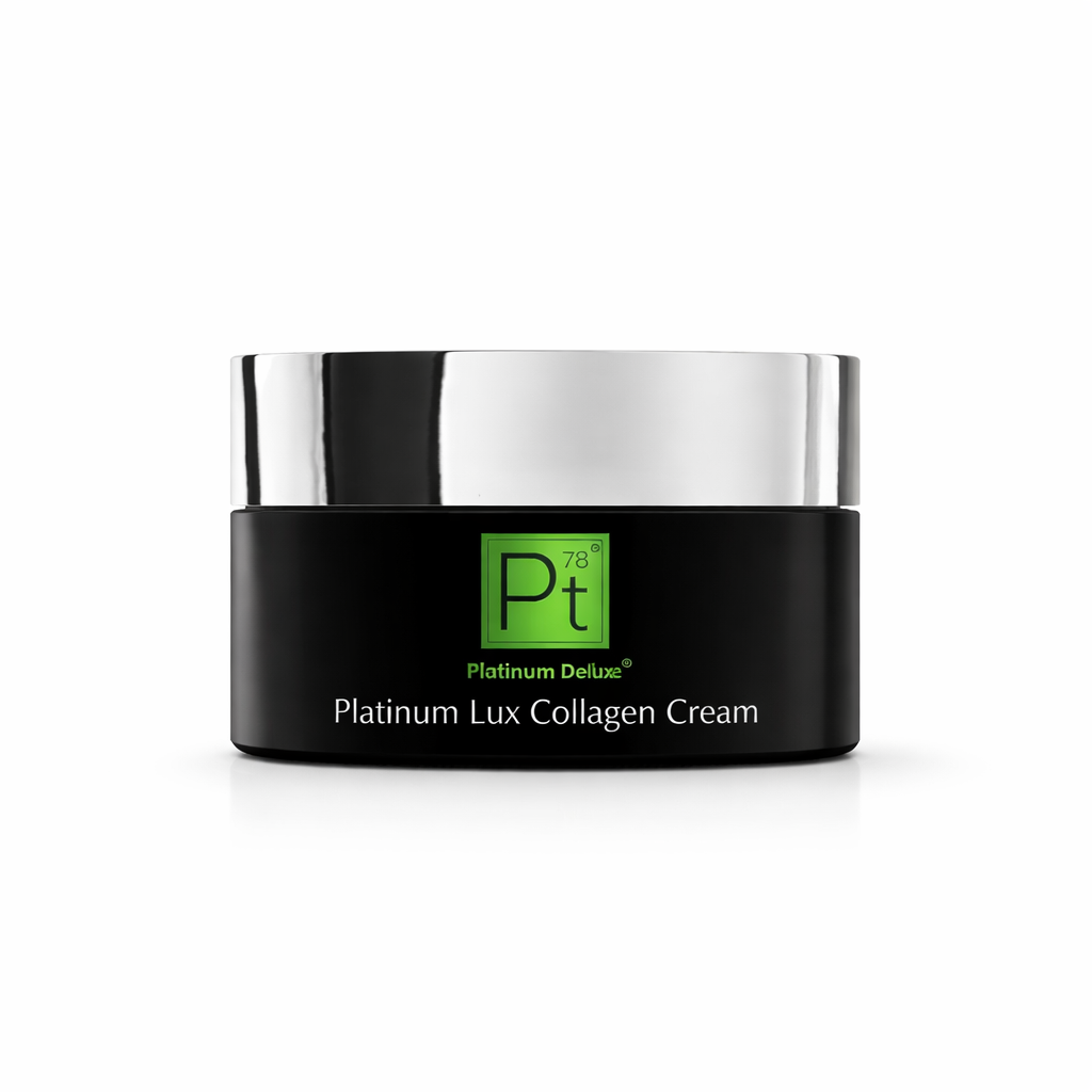 Platinum Lux Collagen Cream jar, premium anti-aging face moisturizer with colloidal platinum for radiant skin