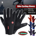 Black waterproof full finger cycling gloves with touchscreen compatible fingertips for winter fitness