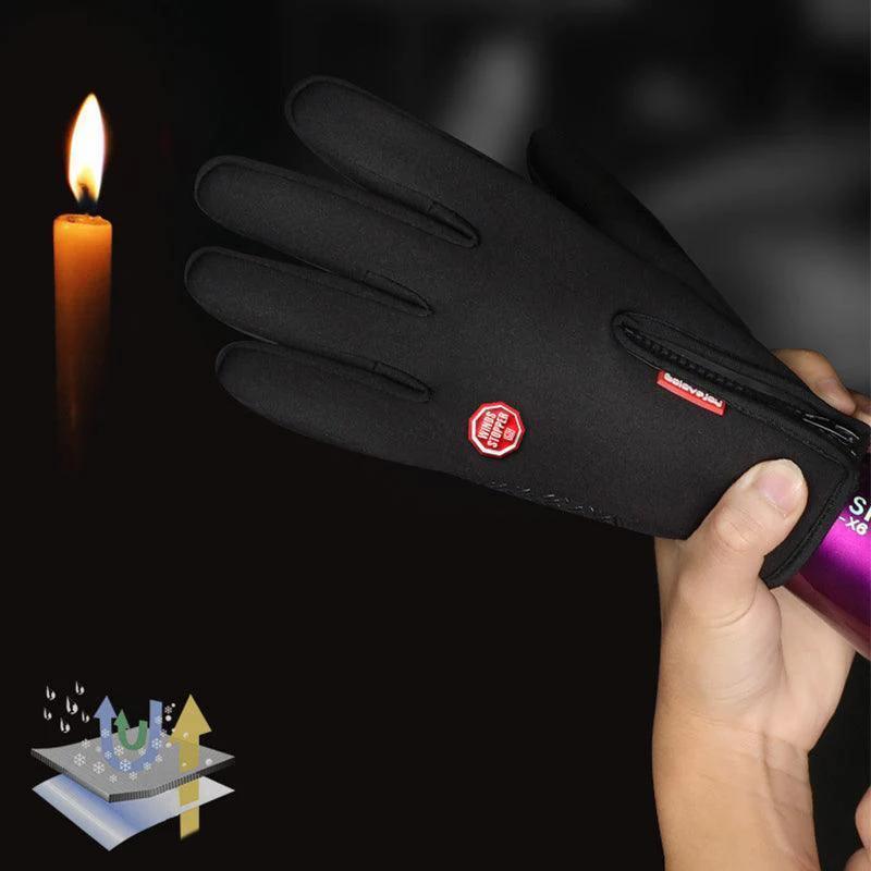Black waterproof full finger cycling gloves with touchscreen compatible fingertips for winter fitness — view 4