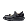 Preppy girls leather school shoes with slip-on design, padded interiors, and durable black rubber sole