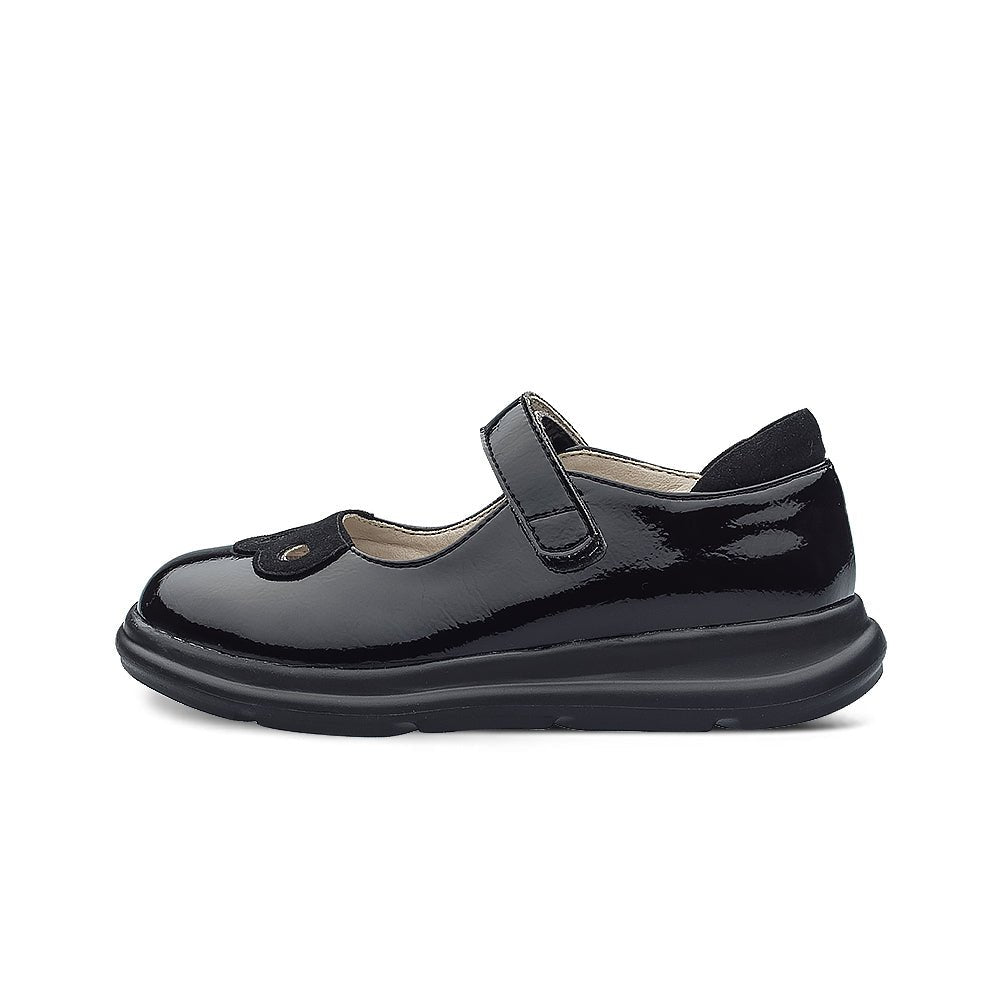 Preppy girls leather school shoes with slip-on design, padded interiors, and durable black rubber sole
