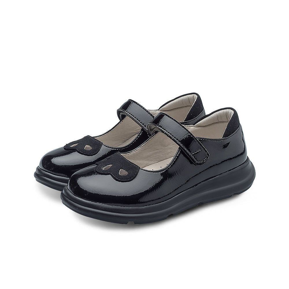 Preppy girls leather school shoes with slip-on design, padded interiors, and durable black rubber sole — view 2