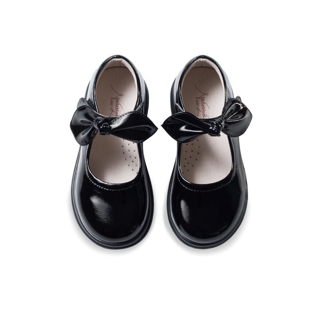 Girls leather school shoes with front bow detail, soft sole padding, and slip-resistant rubber bottoms — view 5