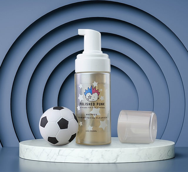 Kids whipped foaming facial cleanser bottle, gentle fragrance-free tear-free formula by Polished Punk — view 4
