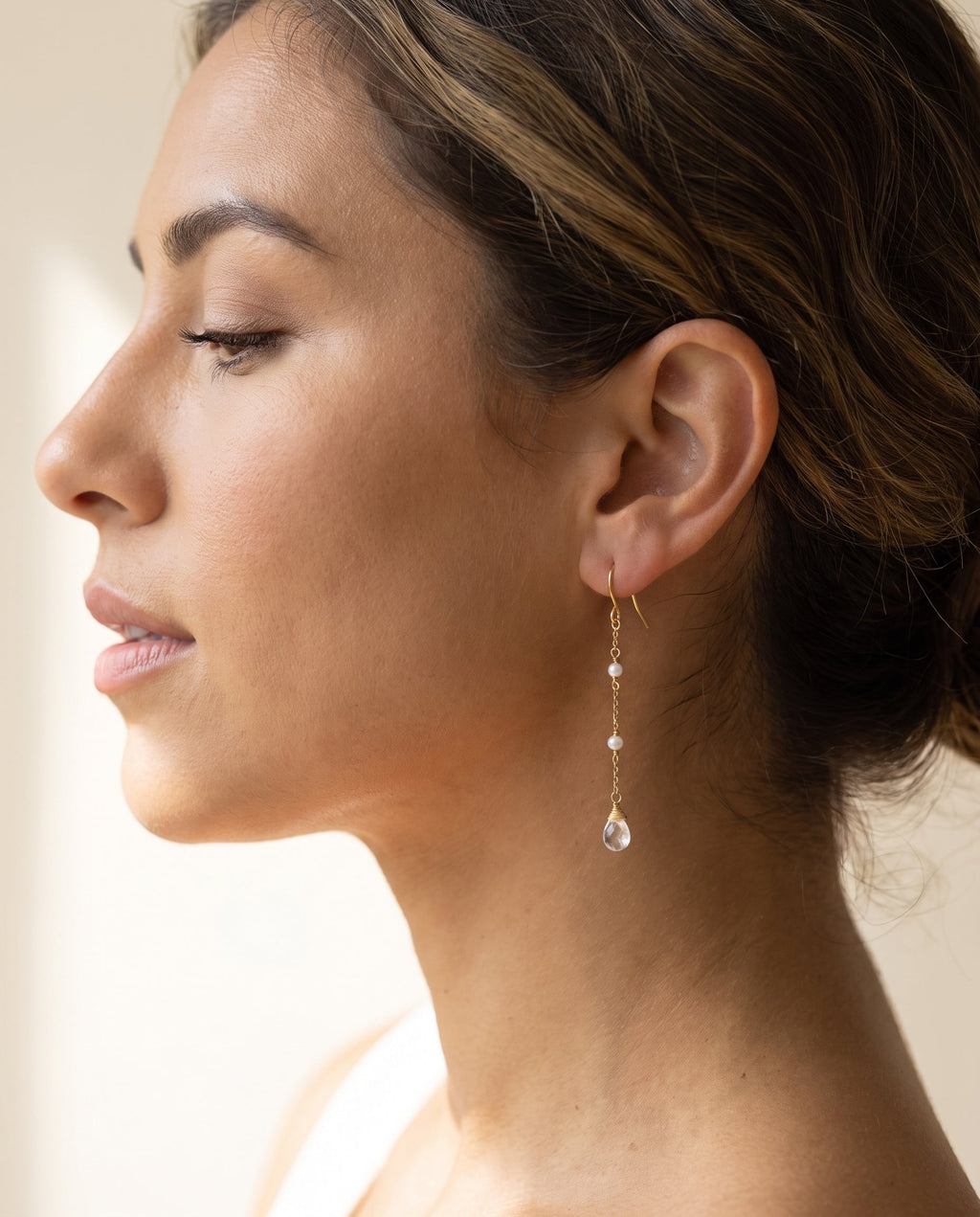 Moonstone & Akoya Pearl Drop Earrings | Solid 14K Gold, Handmade-3