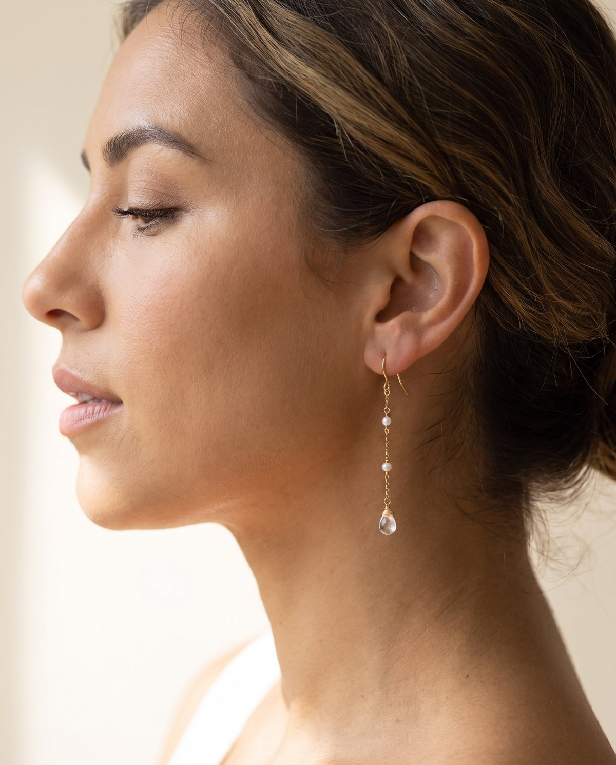 Moonstone & Akoya Pearl Drop Earrings | Solid 14K Gold, Handmade-3