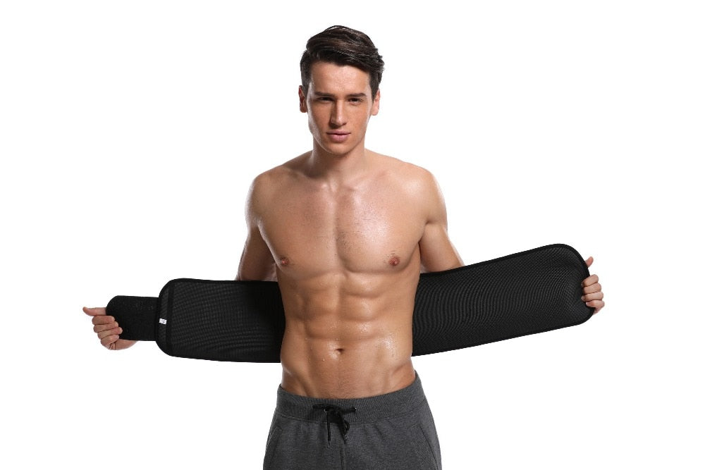 Black waist trainer sweat belt for core compression and lower back support during fitness workouts — view 5