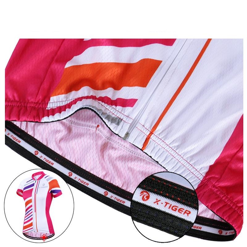 Women's short sleeve summer cycling jersey and lycra shorts set with breathable gel pad protection. — view 5
