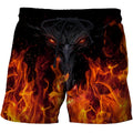 Men's yellow flame printed board shorts in quick dry polyester fabric for summer beachwear