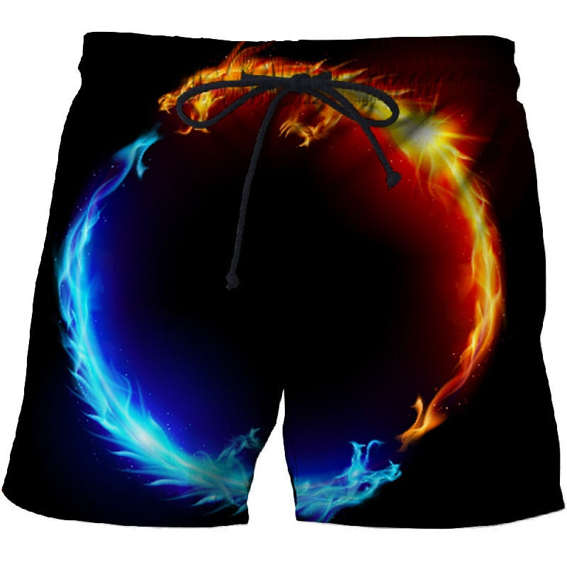 Men's yellow flame printed board shorts in quick dry polyester fabric for summer beachwear — view 3