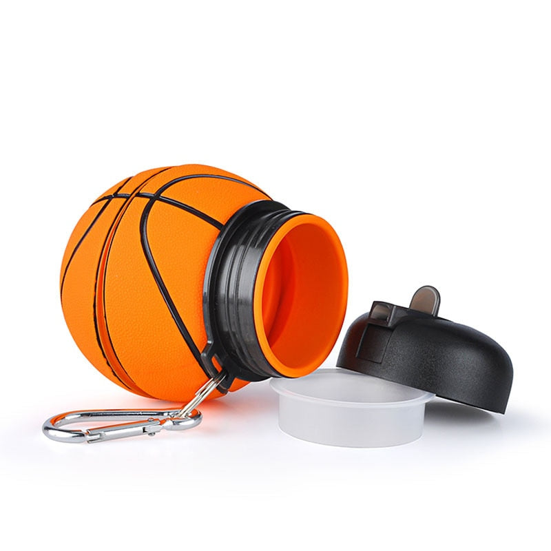 Collapsible silicone sports water bottle featuring an attached carrying rope and leakproof round mouth design. — view 2
