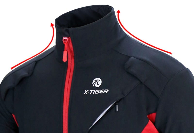 Men's winter fleece thermal cycling jacket with mandarin collar and reflective details for outdoor sports — view 4