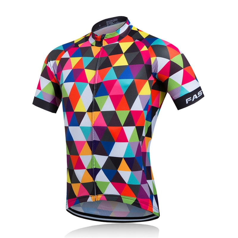 Mens short sleeve cycling jersey with full front zipper made of breathable quick dry fabric — view 2