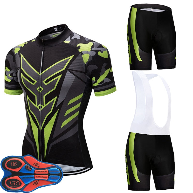 Green short sleeve pro cycling jersey with quick dry fabric for men and women