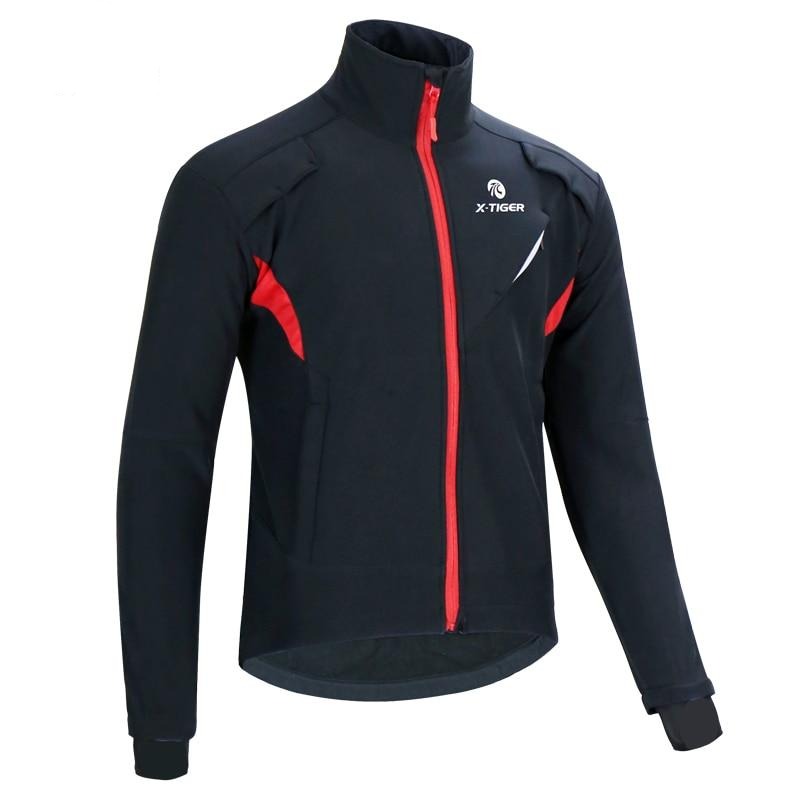 Men's winter fleece thermal cycling jacket with mandarin collar and reflective details for outdoor sports