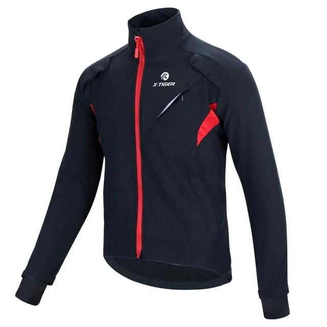 Men's winter fleece thermal cycling jacket with mandarin collar and reflective details for outdoor sports — view 2