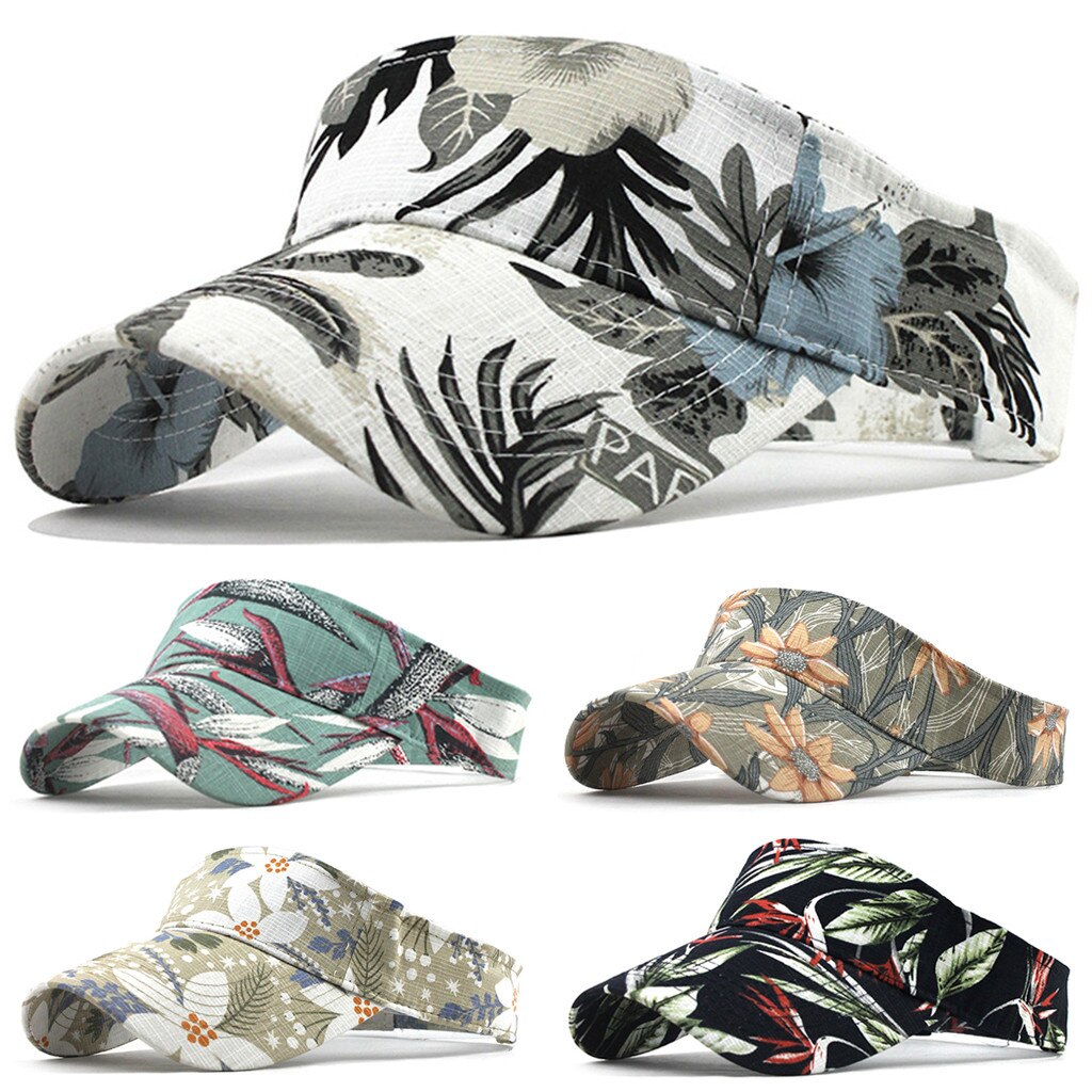 Unisex printed running sun visor with empty top design and adjustable back strap