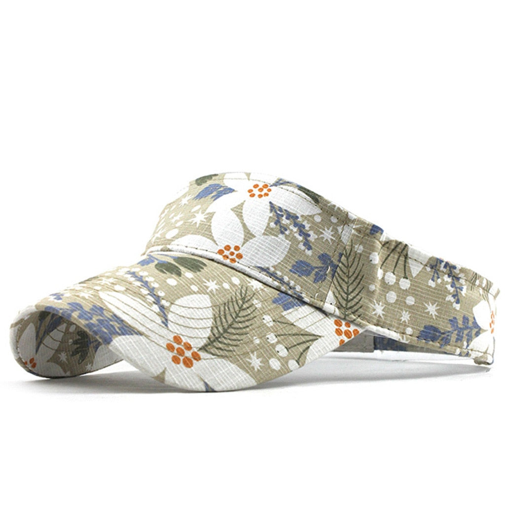Unisex printed running sun visor with empty top design and adjustable back strap — view 3