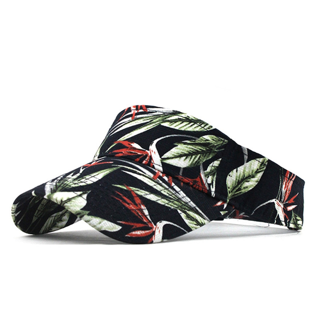 Unisex printed running sun visor with empty top design and adjustable back strap — view 2