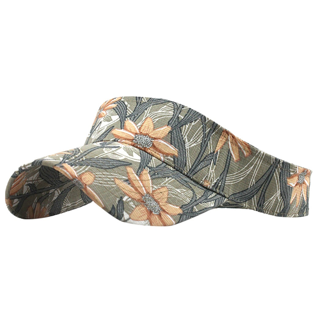 Unisex printed running sun visor with empty top design and adjustable back strap — view 4