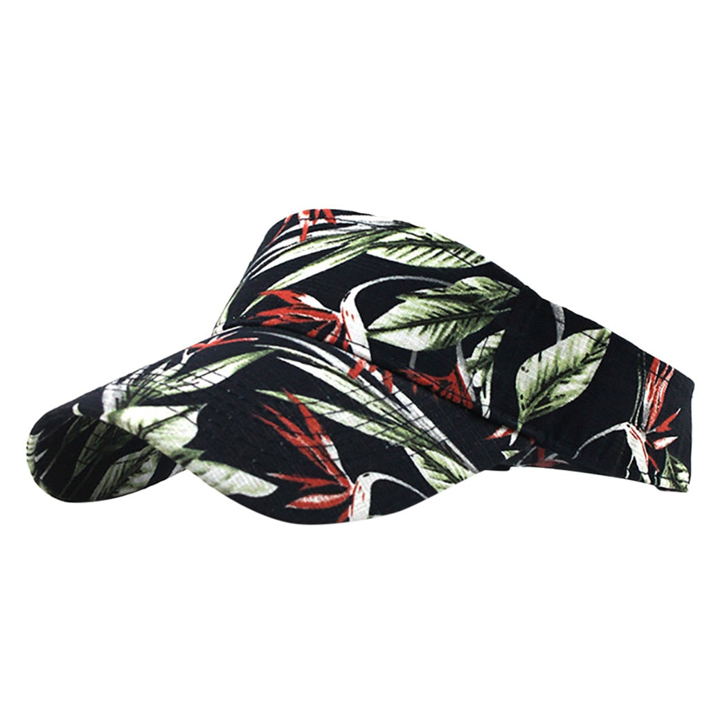 Unisex printed running sun visor with empty top design and adjustable back strap — view 5