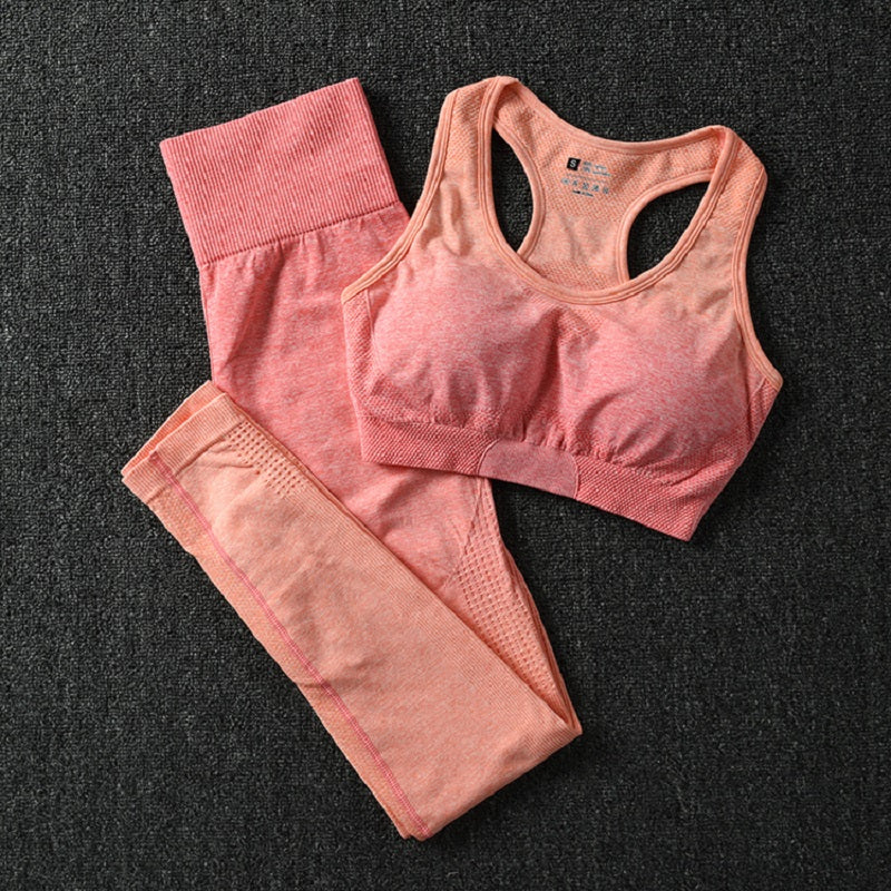 Women's two-piece ombre activewear set featuring a racerback sports bra and form-fitting gym leggings. — view 5