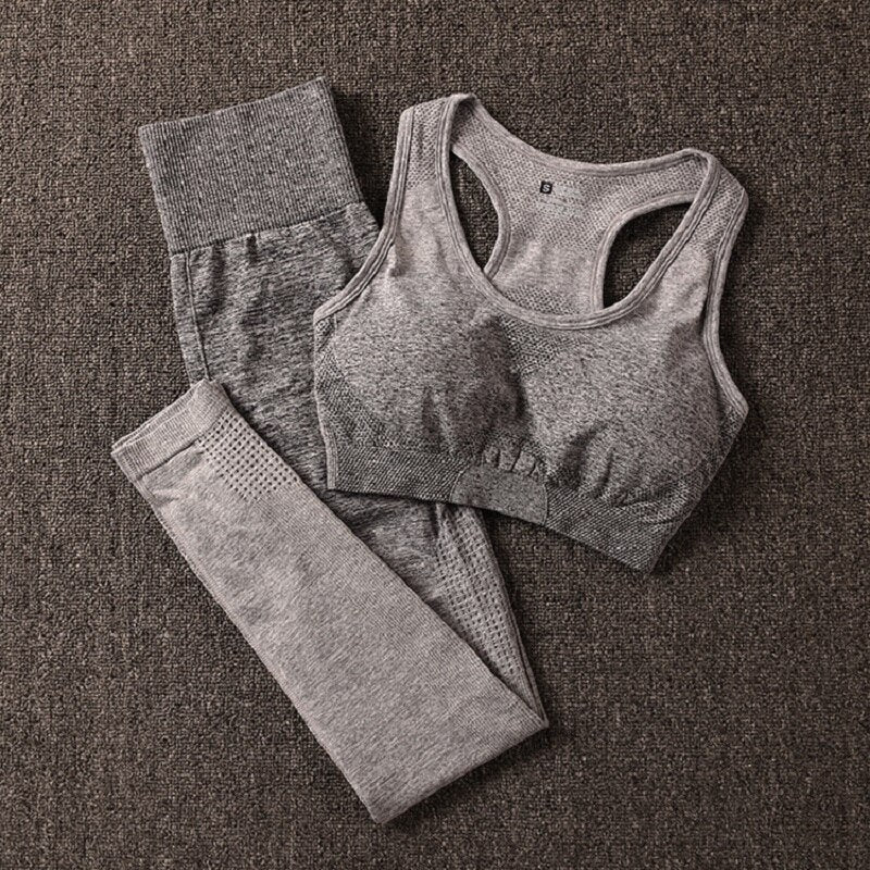 Women's two-piece ombre activewear set featuring a racerback sports bra and form-fitting gym leggings. — view 4