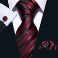 Red and black striped pure silk men's necktie set with premium wool lining